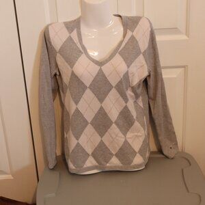 Tommy Hilfiger Womens V-Neck Argyle Sweater Sparkle Preppy Size Medium